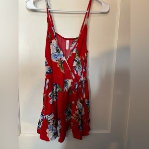 Red floral v-neck romper
